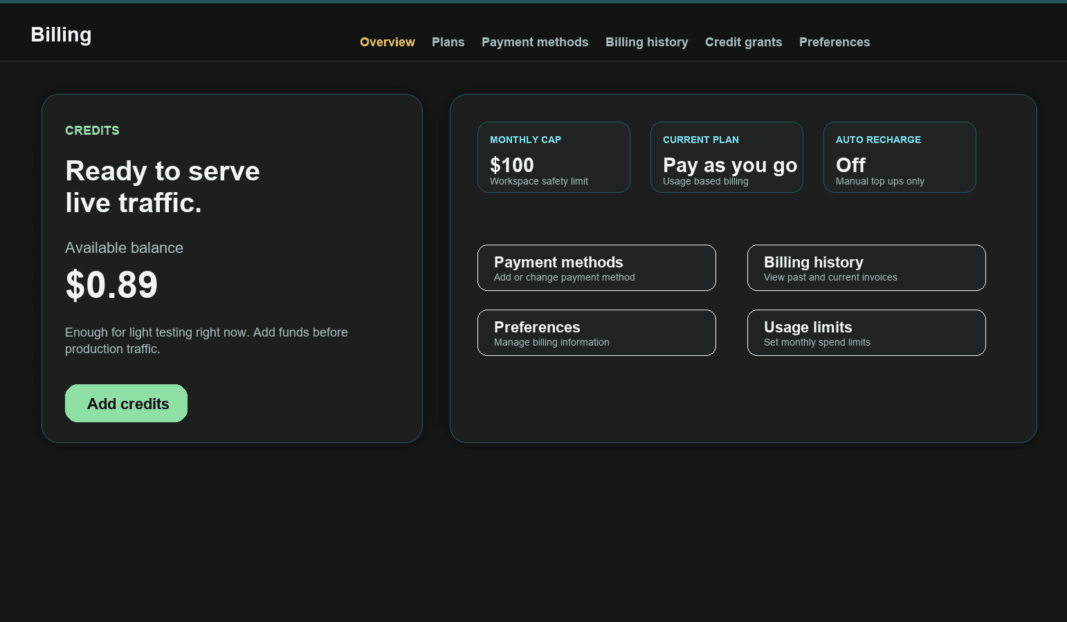 Billing screen in TronXVI Platform