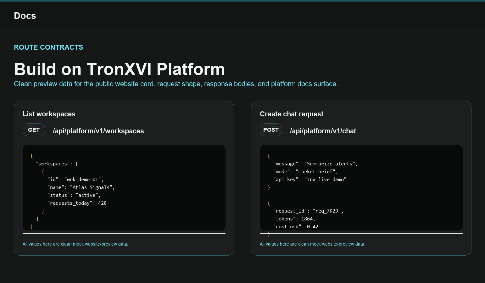 Docs screen in TronXVI Platform