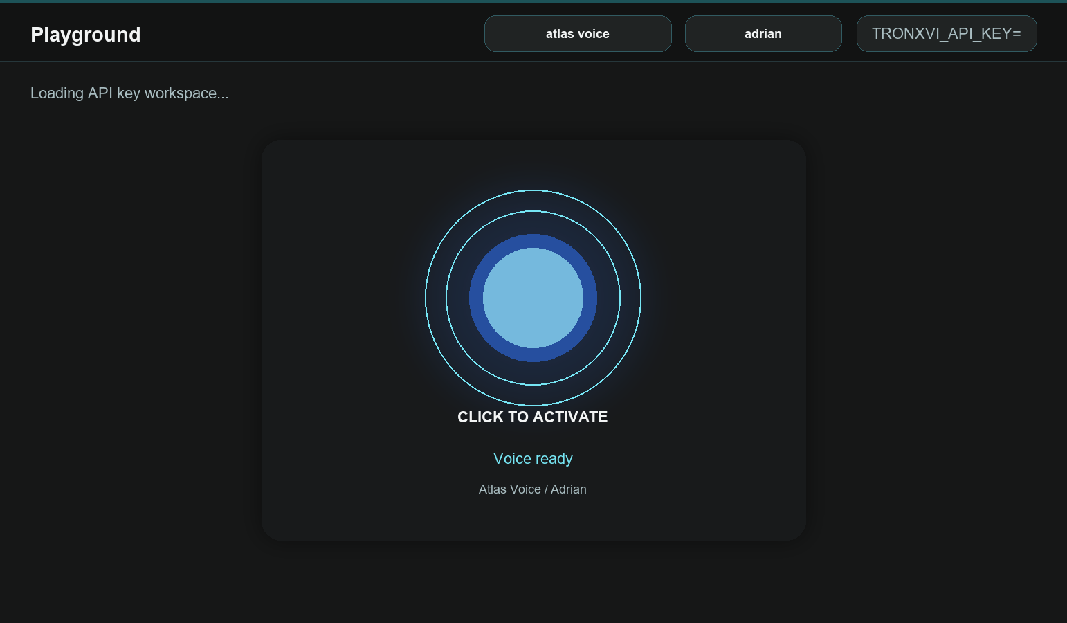 Voice Playground screen in TronXVI Platform